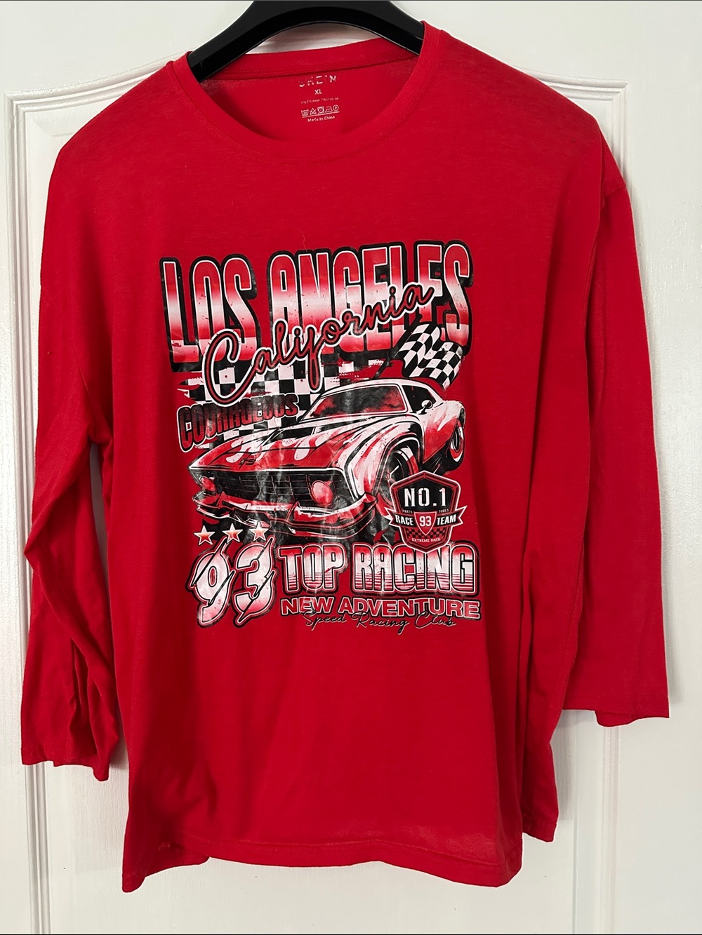 SHEIN Men’s Red Long-Sleeve Los Angeles Racing Graphic Tee